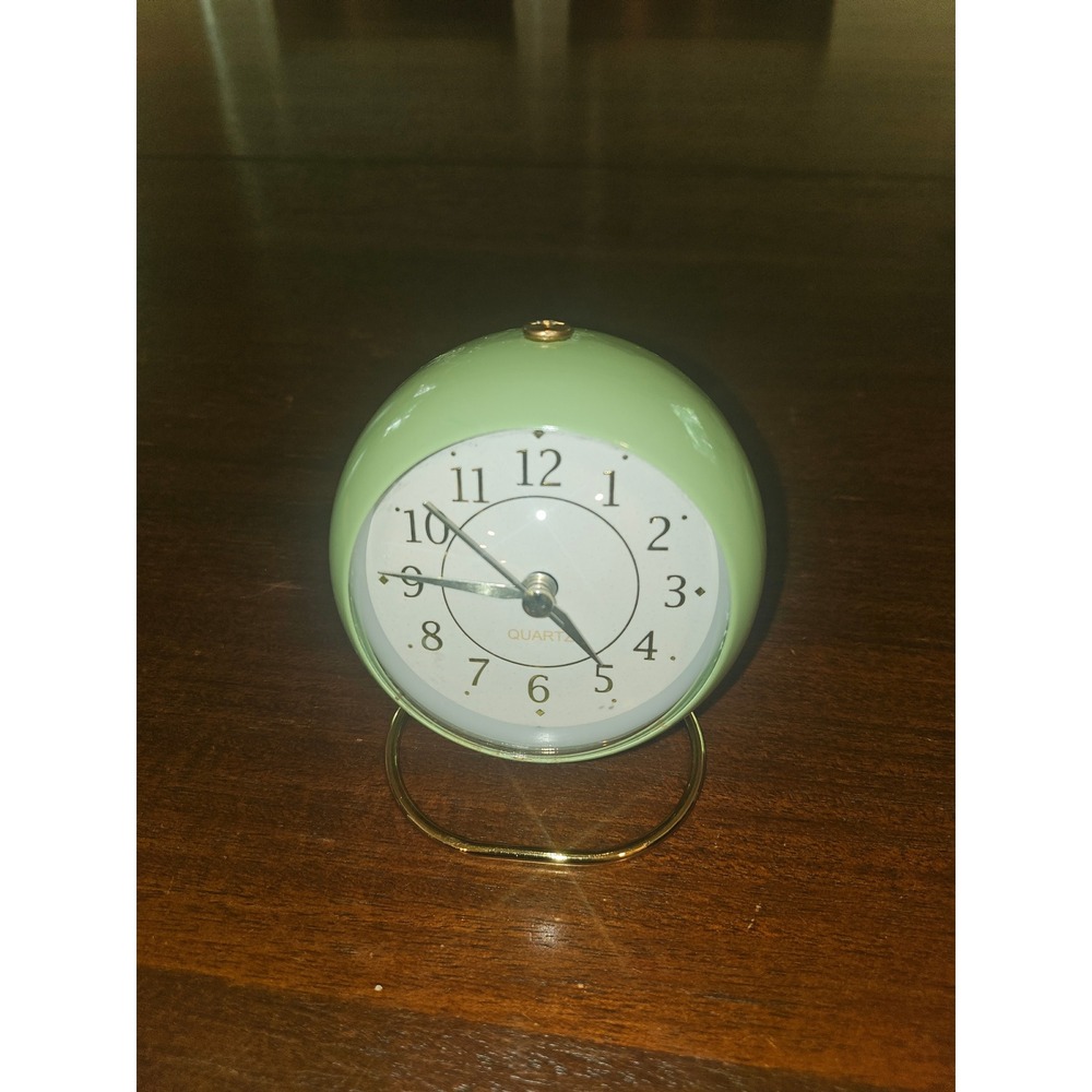 Quartz Alarm Clock Home Decor Green Round Retro Mid Century Modern Style